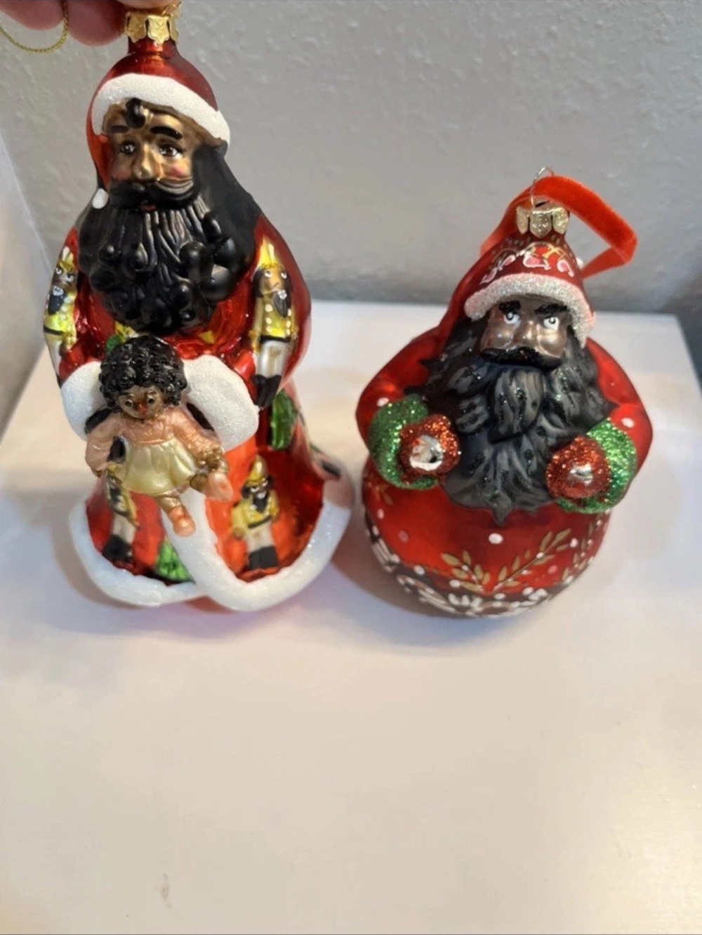 Lot of 2 African American Santa Christmas Holiday Ornaments